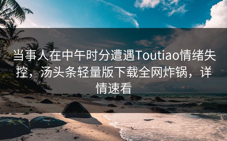 当事人在中午时分遭遇Toutiao情绪失控，汤头条轻量版下载全网炸锅，详情速看