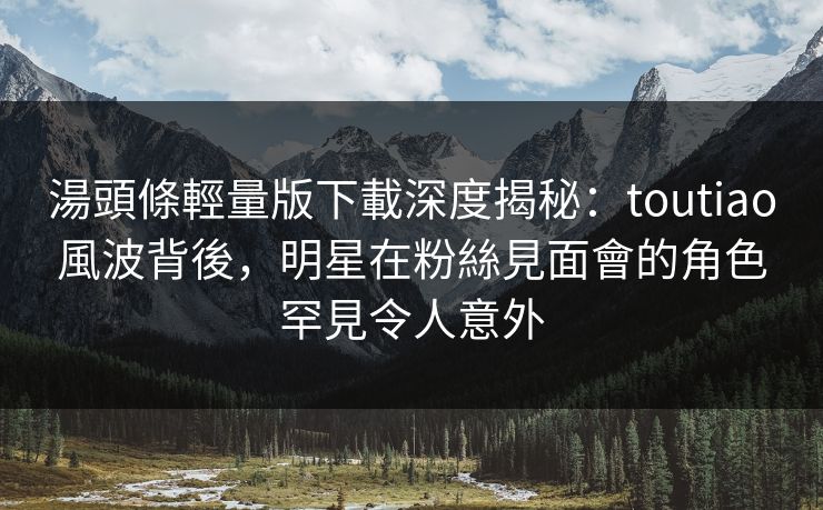 湯頭條輕量版下載深度揭秘：toutiao風波背後，明星在粉絲見面會的角色罕見令人意外