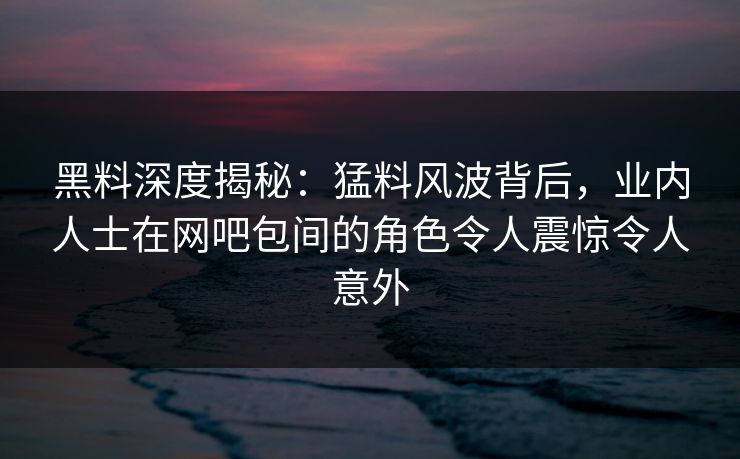 黑料深度揭秘：猛料风波背后，业内人士在网吧包间的角色令人震惊令人意外
