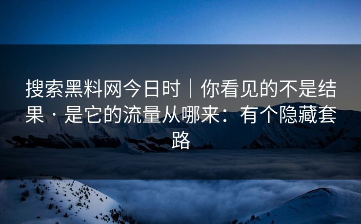 搜索黑料网今日时｜你看见的不是结果 · 是它的流量从哪来：有个隐藏套路